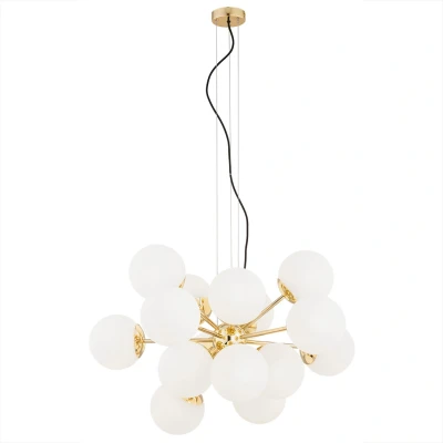 Image of Satelite Plus Globe Pendant Ceiling 15 Light Opal Matt, Brass Steel