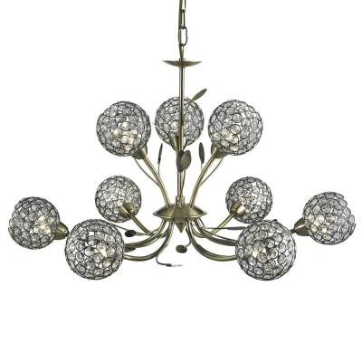 Image of Bellis 9 Light Multi Arm Ceiling Pendant Flower DesignAntique Brass, Glass Nine, G9