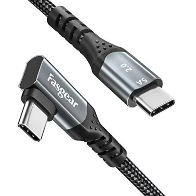 Image of Fasgear USB C to Cable Right Angle 90 Degree 100W 5A PD Fast Charge Type Compatible with Mac Book Pro Air i Pad 2020 Galaxy S24 Huawei ThinkPad Dell XPS HP(Black, 10ft)