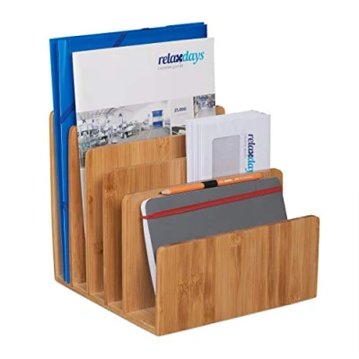 Image of Relaxdays Organiser, 5 Compartments, Letters and Documents, H x W D: 23 24.5 25 cm, Bamboo, Natural, 100%