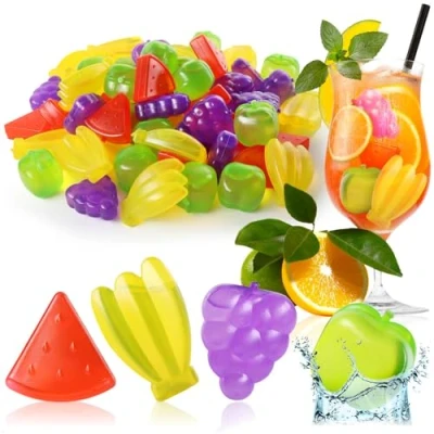 Image of COM FOUR® 60x Reusable ice Cubes in Caribbean Fruit Shape Party for Cooling Drinks Design (60 Pieces Fruits)
