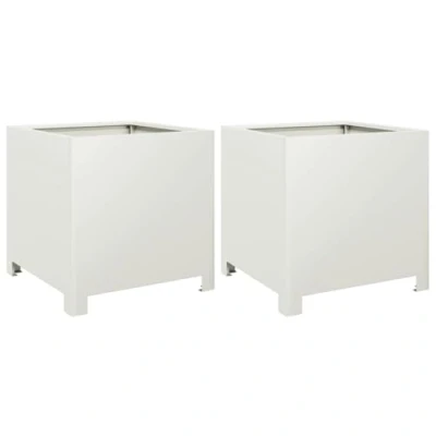 Image of vidaXL Garden Planters Patio Flower Pot Outdoor Planter Box 2 pcs Steel, White, 40x40x40 cm for Gardens, Balconies, Patios
