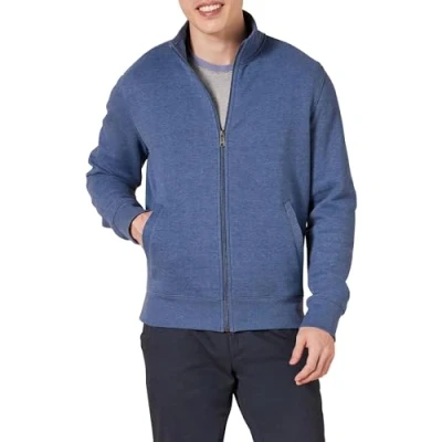 Image of Amazon Essentials Men&#039;s Full Zip Fleece Mock Neck Sweatshirt, Blue Heather, XL