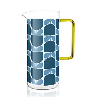 Image of Orla Kiely Block Flower Glass Water Jug Navy Blue 1700ml