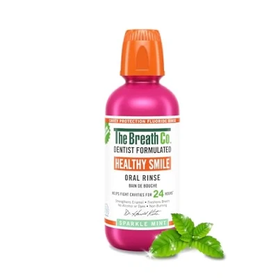 Image of The Breath Co. Healthy Smile Mouthwash, Dentist Formulated Oral Rinse for 24 Hours of Cavity Protection with Sodium Fluoride, Strengthens Enamel, Alcohol Free, Non Burning, 500ml