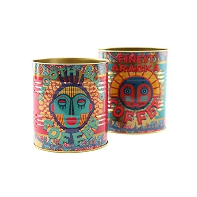 Image of Batik Java Bali Inca Style Storage Tin Set of 2 Replica Coffee Tins Vintage Design