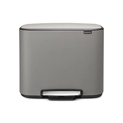 Image of Brabantia Bo Pedal Bin 3 x 11L Inner Buckets (Mineral Concrete Grey) Waste/Recycling Kitchen Soft Closing Lid