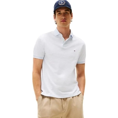 Image of Tommy Hilfiger Men’s Short Sleeve 1985 Regular Fit Polo Shirt, Multicolor (Breezy Blue/White), M