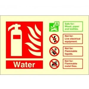 Image of 5 x Glow In The Dark Water Fire Extinguisher ID Signs 150mm 100mm Self Adhesive
