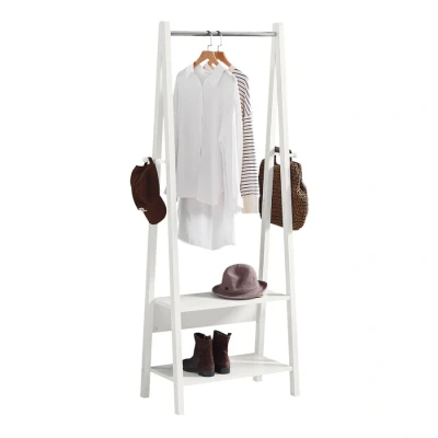 Image of White Modern Clothes Rail Stand Rack with Two Storage Shelves, FRG59 W Sobuy