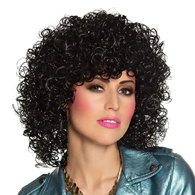 Image of Boland Adult Club Wig Curly Synthetic Black Hair for Carnival, Theme Parties, and Costumes Perfect Fancy Dress Cosplay