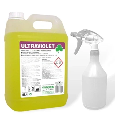 Image of Clover Chemicals Ultraviolet Perfumed Cleaner &amp; Disinfectant 5L and 750ml Trigger Spray Bottle