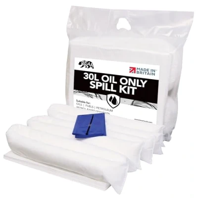 Image of 30L Oil and Fuel Spill Kits, UK Manufactured, White, Repels Water, Can be used For Oils, Based Fluids, Fuels, Lubricants, Hydrocarbon Fluid Indoor/Outdoor Use, On the go Bag