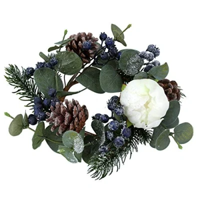 Image of Gisela Graham Christmas Candle Ring Eucalyptus &amp; Blue Berries for 3&quot; Pillar
