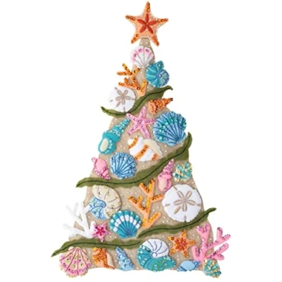 Image of Bucilla, Coastal Christmas Felt Applique Wall Hanging Kit, Perfect for Halloween DIY Needlepoint Arts and Crafts, 89500E