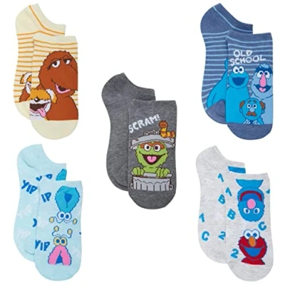 Image of Sesame Street Women’s No Show Socks with Elmo, Big Bird, Cookie Monster, Bert, Grover Prints (5 Pack), Size Sock Size: 9 11/Shoe 4 10.5, Stripes
