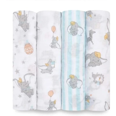 Image of aden + anais essentials 100% Cotton Muslin Swaddle &amp; Receiving Blanket for Baby Girls Boys, 112x112cm, Newborn Swaddling Set, Infant Toddler Shower Gift, 4 Pack, dumbo new heights