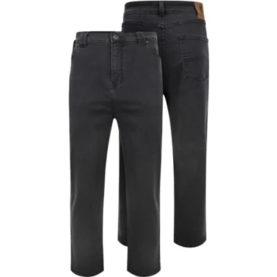 Image of Kam Regular Fit Stretch Jeans Pockets Belt Loop Button Fastening in Charcoal 52 Waist Leg (03)