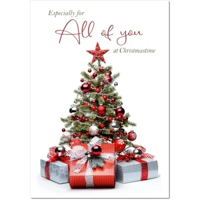 Image of doodlecards To All Of You Christmas Card Parcels and Tree Medium Size with Plain Envelope