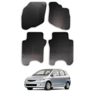 Image of 5mm Rubber Car Mats Compatible With Honda Jazz (2002 2008) Tailored Fit Floor Set Accessory Custom Anti Slip Backing Heavy Duty Waterproof Easy Clean Durable All Weather Full Coverage