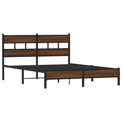 Image of vidaXL Brown Oak King Bed Frame with Steel Base/Headboard Roomy Storage Space, 207x157x91.5 cm