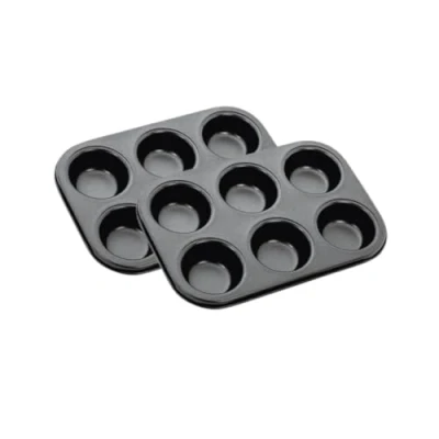 Image of ARCUS 6 Cup Non Stick Muffin Tray 2 Pack Deep Baking Mould for Muffins, Fairy Cakes, Brownies, Cupcakes, Yorkshire Pudding, Pies Kitchen Equipment Carbon Steel (Grey)