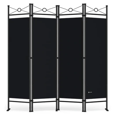 Image of CASARIA® Lucca Room Divider Paravent 180x163cm 4 Flexible Partitions Adjustable Privacy Screen Indoor &amp; Garden Space Saving Multifunctional Black