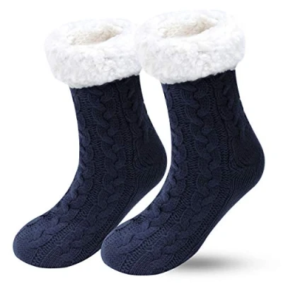 Image of BOER Slipper Socks Winter Ladies Non Slip Soft Cozy Fleece Lined Fluffy and Furry Knitted Warm Home (Navy)