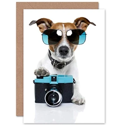 Image of Wee Blue Coo COOL JACK RUSSELL DOG CAMERA PHOTO SUNGLASSES BLANK BIRTHDAY CARD CP019