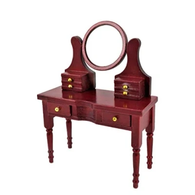 Image of Melody Jane Dolls House Mahogany Dressing Table with Cameo Mirror 1:12 Bedroom Furniture