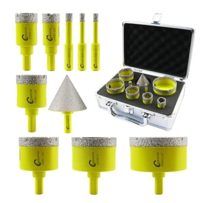 Image of Diamond Core Drill Bits Set 10pcs（6/6/8/20/25/35/45/50/65mm+50mm Beveling Chamfer Bit) Hole Saw Kit with Triangle Shank for Porcelain Tile Ceramic Granite Marble SANLEETEK
