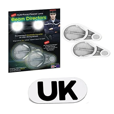 Image of Family Motoring &amp; Leisure Fresnel Lens Headlamp Beam Deflector Converters + Black White UK Magnetic Plate