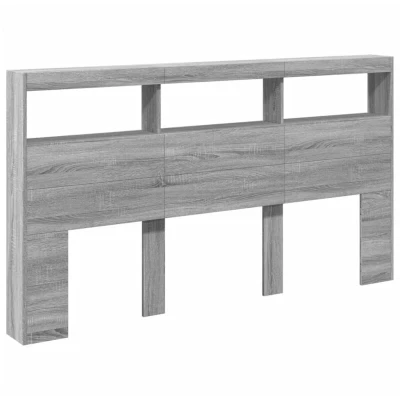 Image of vidaXL Headboard Cabinet with LED Grey Sonoma 180x17x102 cm