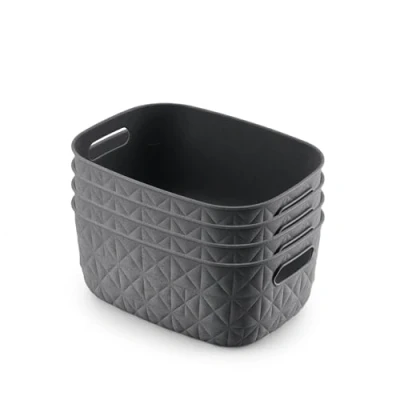 Image of Curver Softex Set of 4 100% Recycled Small Rectangular Storage Baskets 4L Dark Grey