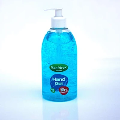Image of Hand Sanitiser Gel, Sanitizer 500ml Bottle Sanitirex. 70% Alcohol Made in UK