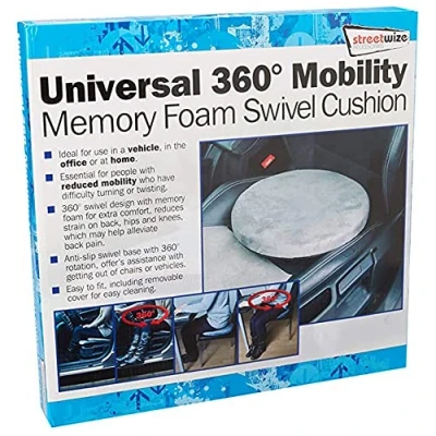 Image of Streetwize 360 Swivel Cushion, Car Pivotal Seat Cushion 4.5cm Memory Foam, Rotating For Cars, Vans, Offices (SWSV2)
