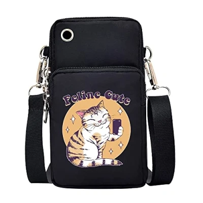 Image of FINDING CASE Japan Cat Printed Women Girls men Zipper Waterproof Nylon 3 Layers Crossbody Bags Wallet Cellphone Purse Shoulder Bag Wristlet Handbags Adjustable Strap (Cat phone)