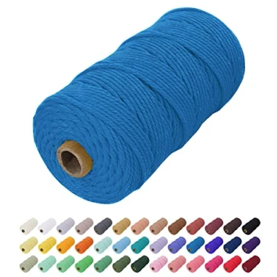 Image of Uiopa Macrame Cord 2mm x 200m, Natural Cotton Coloured Yarn Soft Rope, String Twine for Crafts, Plant Hanger, Wall Hanging, Wrapping, Christmas Decorations (Lake Blue)