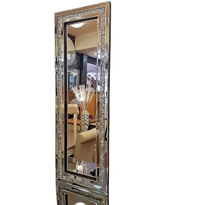 Image of DEENZ Rectangle Gatsby Crushed Diamond Crystal Glass Silver Frame Bevelled Wall Mirror 120x40cm Can be Hang Both Way