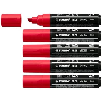 Image of Acrylic Marker STABILO FREE ARTY T800C Chisel Tip 4 10mm Pack of 5 Carmine