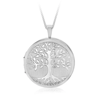 Image of Tuscany Silver Women&#039;s 925 Sterling Rhodium Plated 19.5 mm Round Tree of Life Locket Pendant on 25PG Panza Curb Chain Length 46 cm/18 Inch