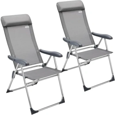 Image of CASARIA® 2x Aluminium High Back Folding Garden Chairs Lightweight 7 Way Adjustable Backrest Armchairs Set Padded Headrest Patio Balcony Camping Outdoor Grey Melange/Black