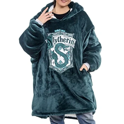 Image of Harry Potter: Slytherin Oversized blanket Hoodie Comfortable, soft, warm, plush hooded wearable for men and women with Sherpa fleece lining pockets