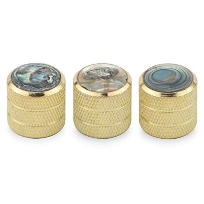 Image of Unxuey 3 Pack Gold Electric Guitar Volume Tone Knobs, 6mm Shaft Speed Control Knobs Inlaid Shell Pattern Bass Parts