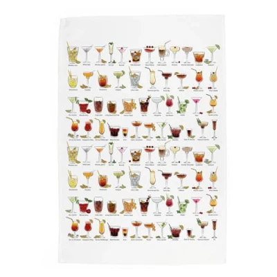 Image of Purely Home Cocktails Tea Towel Cocktail Drinks Gift/Present Large Panama Cotton Kitchen Dish Towel/Drying Cloth 67cm x 45cm