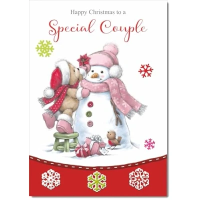 Image of doodlecards Special Couple Christmas Card Cute Bear with Snowman Medium Size for Plain Envelope