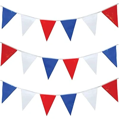 Image of 10M Red White and Blue Bunting Garland Union Jack Banner Party Decorations Supplies Sporting Events Pub Bbq Royal Theme French USA 20 Flags