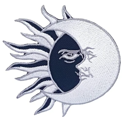 Image of Ying and Yang Sun Moon Black Iron Sew on Embroidered Patch