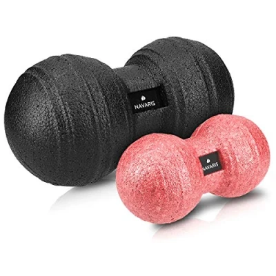 Image of Navaris 2X Peanut Duo Massage Ball in 2 Sizes self Fascia Set Trigger Point Balls Black Blue