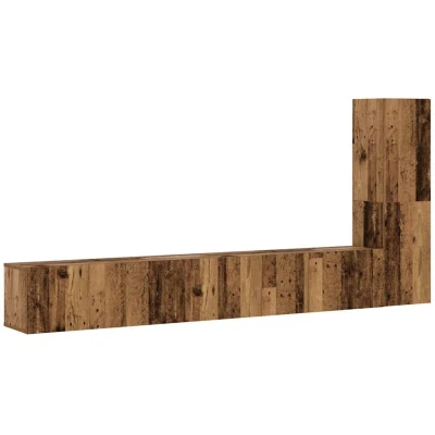 Image of vidaXL wall mounted tv cabinets/stand/entertainment center engineered wood old finish modern design 3 piece set with ample storage ideal for living room/bedroom